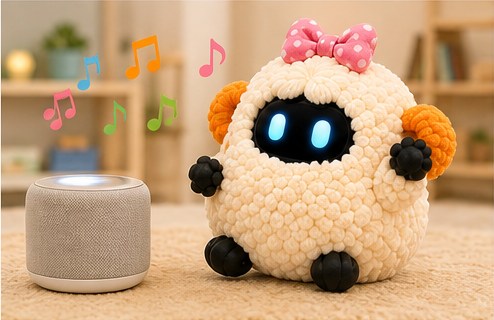 Yani enjoying music beside a speaker