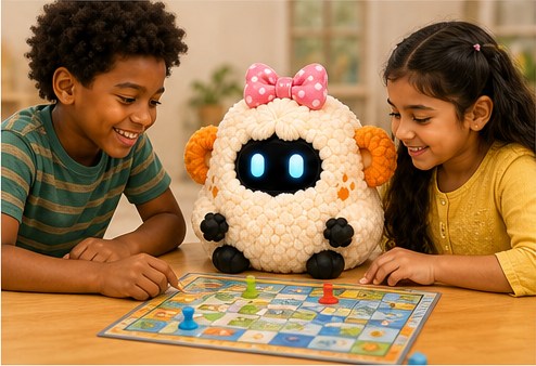 Children playing a learning game with Yani
